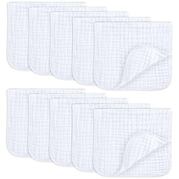 Comfy Cubs Muslin Baby Burp Cloths Pack 10 Large 6 Layer Soft Cotton White - Picture 1 of 7